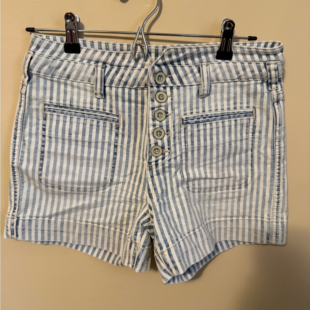 Pilcro and the Letterpress Blue and White Striped Jean Shorts